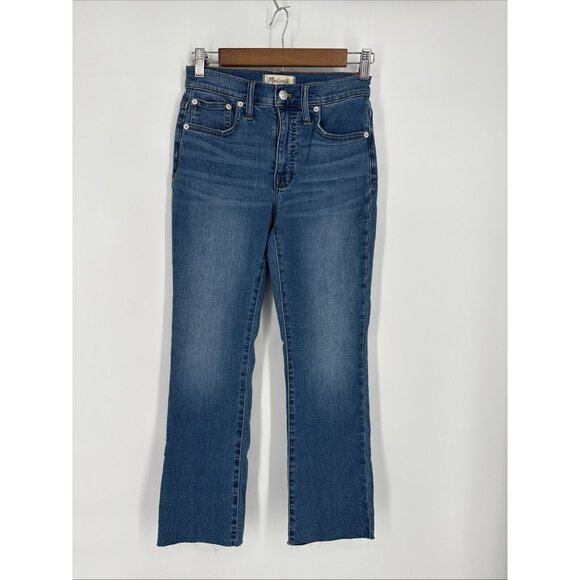 MADEWELL Size 24 Cali Demi Boot Cut Blue Jeans Denim Raw Hem Stretch Medium Wash - Picture 2 of 13